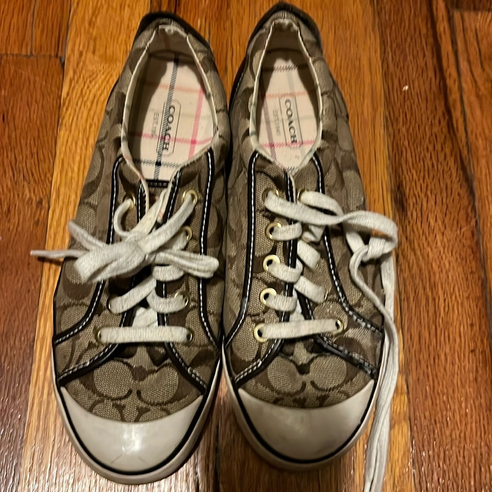 Brown and tan with white coach sneakers size 7 women’s